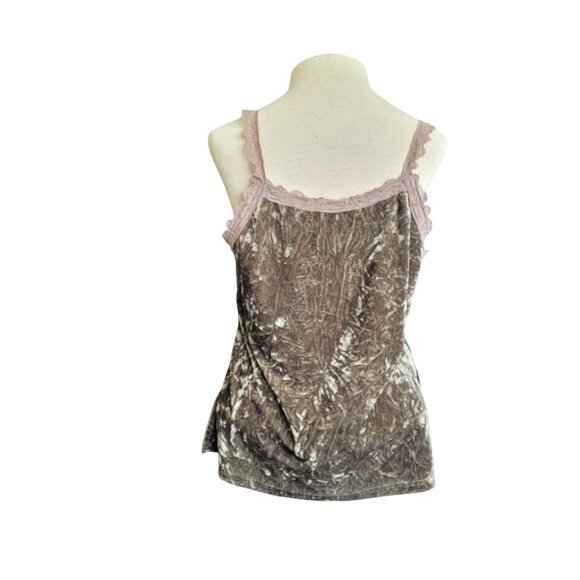 Y2K Camisole Tank Top Womens Large Spaghetti Crushed Velvet Lace Moss Green VTG - Picture 4 of 9